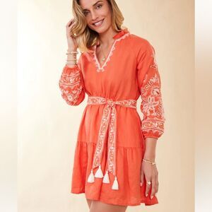 NWT Spartina 449 Sunita Linen Dress Callawassie Coral Embroidery XL